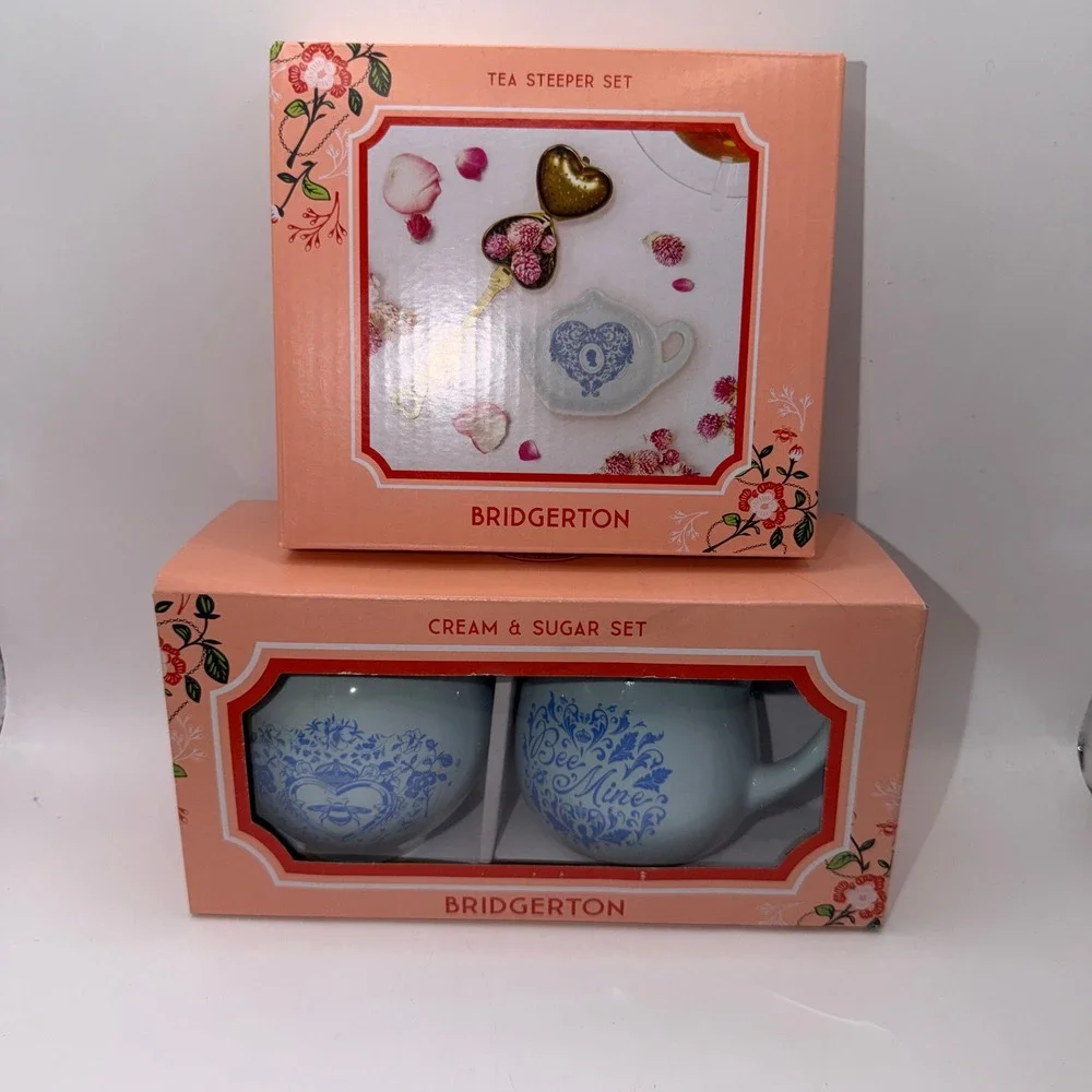 Bridgerton Tea Steeper and Cream & Sugar Set Regencycore Shabby Chic Tea Party